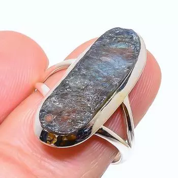 Натуральный лабрадорит, грубый драгоценный камень, цельное кольцо из стерлингового серебра 925 пробы, размер 7,5 z7U06