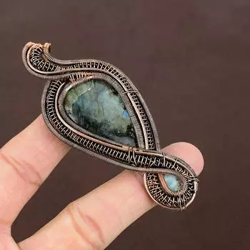 Натуральный лабрадорит, камень ларимар, подвеска ручной работы из медной проволоки, 3,54 дюйма, d0F10