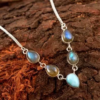 Натуральный лабрадорит Ларимар, драгоценный камень, ожерелье из стерлингового серебра 925 пробы, ювелирные изделия, ожерелье ручной работы серебряный