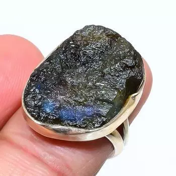 Натуральный лабрадорит необработанный драгоценный камень 925 цельное серебро подарочное кольцо S.8 y2Z96