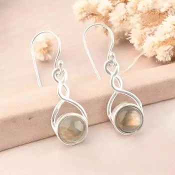 Натуральный лабрадорит с голубой иризацией, драгоценный камень, серьги из стерлингового серебра 925 пробы CE-15-26