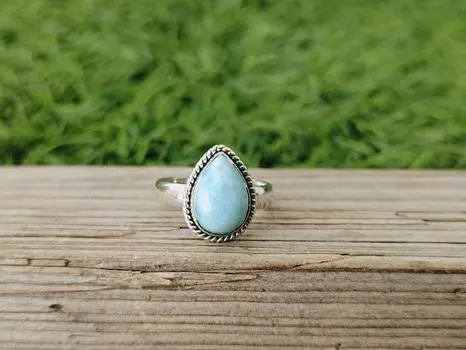 Натуральный Ларимар Драгоценный камень Цельное серебро 925 пробы Бохо Дизайнерское кольцо ручной работы, Кольцо-заявление, Шарм-украшение 6