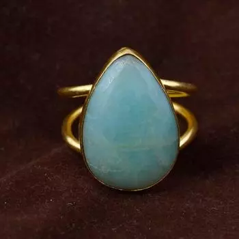 Натуральный Ларимар, драгоценный камень, дизайнерское кольцо ручной работы из желтого золота, кольцо из стерлингового серебра 925 пробы, богемное кольцо, юбилейное кольцо 6