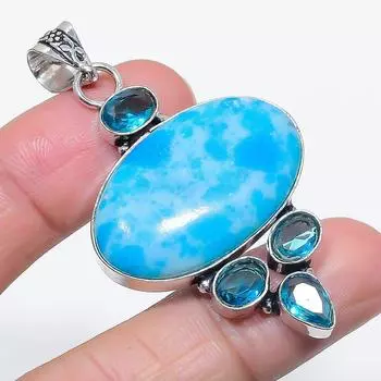Натуральный ларимар, драгоценный камень топаз, ювелирная подвеска из стерлингового серебра 925 пробы, 2,44 дюйма t2Q84