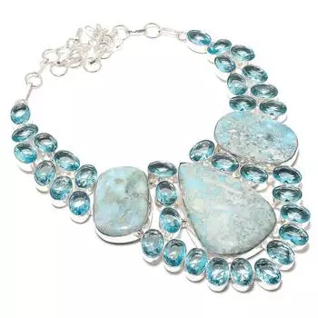 Натуральный ларимар, драгоценный камень топаз, ювелирное изделие из стерлингового серебра 925 пробы, колье 18 k0K79