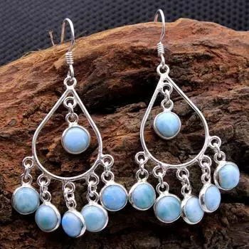 Натуральный ларимар Gemstone 925 Sterling Silver Chandelier Серьги с подвесками синий
