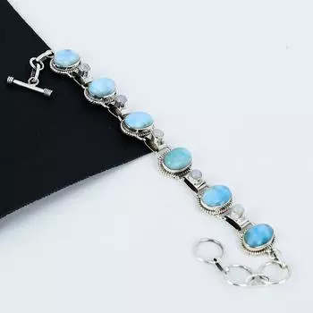 Натуральный ларимар, лунный камень, регулируемый браслет из стерлингового серебра 925 пробы, браслет из серебра в стиле бохо, подарки на День святого Валентина, подарки для нее Adjustable синий