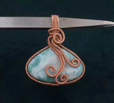 Натуральный ларимар, медная проволока, обернутая свадебным ожерельем, подвеска для женщин, медная подвеска с драгоценным камнем ручной работы, идея подарка для ее ювелирного подарка