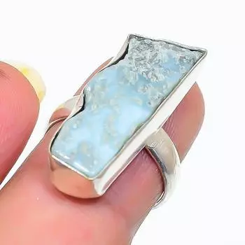 Натуральный ларимар необработанный драгоценный камень 925 стерлингового серебра ювелирное кольцо размер 6 F4r21