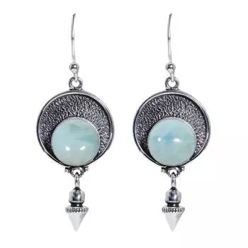 Натуральный Ларимар / Пактолите - Доминиканская Республика Серьги из стерлингового серебра 925 пробы V6813, Голубые серьги, Круглые серьги, Подарок на День святого Валентина, Подарок для нее, Би