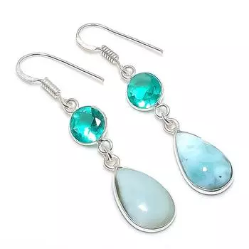 Натуральный ларимар, турмалин, ювелирное изделие из серебра 925 пробы, серьга 1,97 B4w86