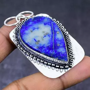 Натуральный лазурит, драгоценный камень 925 пробы, серебряный ювелирный кулон 2,36 дюйма p7U74