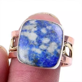 Натуральный лазурит драгоценный камень 925 сплошное серебряное ювелирное изделие двухцветное кольцо S.7US e1n07