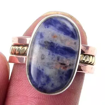 Натуральный лазурит драгоценный камень 925 стерлингового серебра ювелирные изделия двухцветное кольцо S.6 z5H36