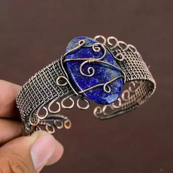 Натуральный лазурит, драгоценный камень, браслет ручной работы из медной проволоки, регулируемый y5n72