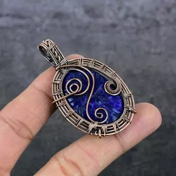 Натуральный лазурит, драгоценный камень, медная проволока, подарочная ювелирная подвеска 2,52 дюйма Z6c69