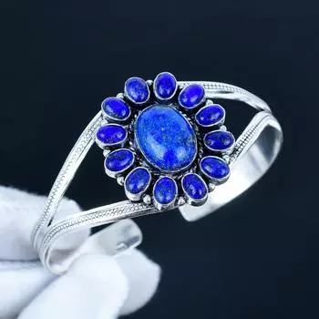 Натуральный Лазурит Драгоценный Камень Ручной Работы Манжета Браслет 925 Стерлинговое Серебро Манжета Браслет, Браслет в Форме Цветка Лазурита Для Жены, Унисекс Браслет, Подарок 7 синий