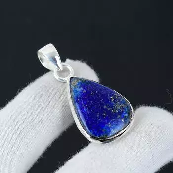 Натуральный Лазурит Драгоценный Камень Серебряный Кулон из Стерлингового Серебра 925 пробы - Дизайн Ручной Работы, Украшение для Повседневной Носки, Уникальный Кулон в Подарок для Нее 1.96 синий