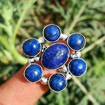 Натуральный лазурит, драгоценный камень, стерлинговое серебро 925 пробы, 1 шт., регулируемое кольцо с цветком ручной работы, ювелирные изделия
