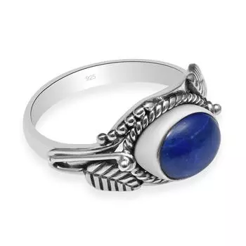 Натуральный лазурит, драгоценный камень, стерлинговое серебро 925 пробы, кольца ручной работы с листьями овальной формы для женщин и девочек 8.75 синий