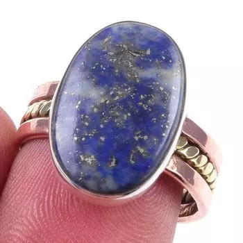 Натуральный лазурит, драгоценный камень, стерлинговое серебро 925 пробы, ювелирные изделия, двухцветное кольцо S.8 g4P24