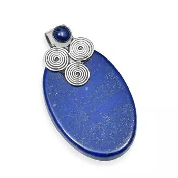Натуральный лазурит, драгоценный камень, стерлинговое серебро 925 пробы, подвеска ручной работы овальной формы для женщин и девочек синий
