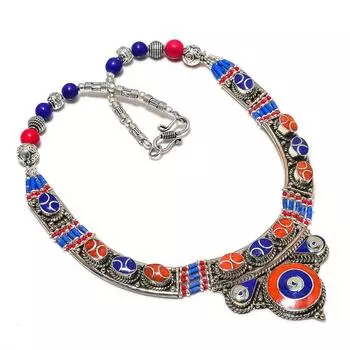 Натуральный лазурит, коралловый драгоценный камень, ожерелье ручной работы, 18 дюймов, r2N86