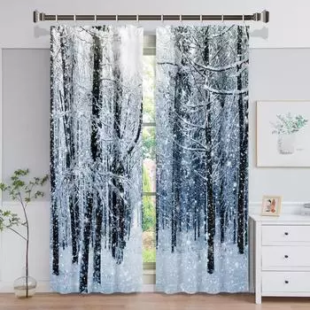 Натуральный лес, снежная сцена, наружная дверь, тонкие шторы на окна для детей, гостиной, спальни, ванной, кухни, крючки для шкафа, 2 шт. W50 X H130(CM)X2&Hook