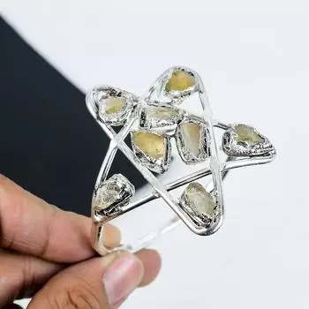 Натуральный лимонный кварц необработанный драгоценный камень ручной работы из стерлингового серебра 925 пробы, лимонный кварц необработанный браслет-манжета для жены, браслет-манжета унисекс в подарок Adjustable жёлтый