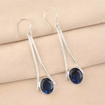 Натуральный лондонский голубой топаз, драгоценный камень, серебро 925 пробы, серьги ручной работы 2,63 EE-136-10