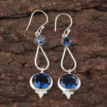 Натуральный лондонский голубой топаз, драгоценный камень, серьги ручной работы из стерлингового серебра 925 пробы, 2,50 EE-132-15