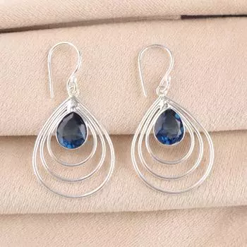 Натуральный лондонский голубой топаз, драгоценный камень, серебро 925 пробы, серьги ручной работы 1,80 EE-31-3