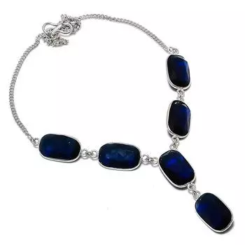 Натуральный лондонский голубой топаз драгоценный камень 925 стерлингового серебра ювелирные изделия ожерелье 18 J2s20