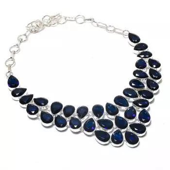 Натуральный лондонский голубой топаз драгоценный камень 925 стерлингового серебра ювелирное ожерелье 18 j3O82