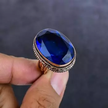 Натуральный лондонский голубой топаз драгоценный камень ручная работа медное ювелирное кольцо размер 7 n8P72