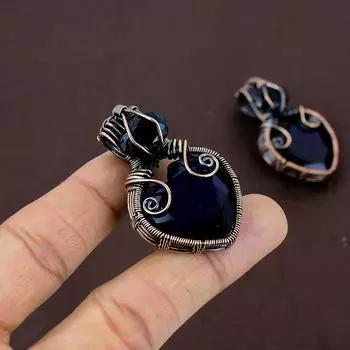 Натуральный лондонский голубой топаз, драгоценный камень, медная проволока, подарочная подвеска 1,97 дюйма u0Q37