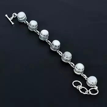 Натуральный Лунный Камень Браслет Браслет из Стерлингового Серебра 925 Пробы Браслет с Регулируемой Цепочкой Ручной Работы Бохо Браслет Украшения из Лунного Камня Подарки на Помолвку 8 белый