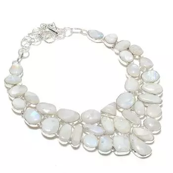 Натуральный лунный камень драгоценный камень 925 стерлингового серебра ювелирные изделия ожерелье 18 t2k39