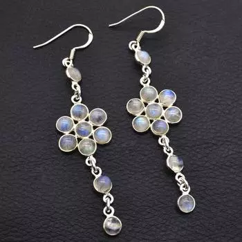 Натуральный лунный камень драгоценный камень стерлингового серебра 925 пробы ювелирные изделия ручной работы женские мотаться серьги белый