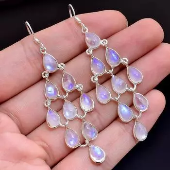Натуральный лунный камень, стерлинговое серебро 925 пробы, ювелирные изделия ручной работы, женские висячие серьги Рейки белый