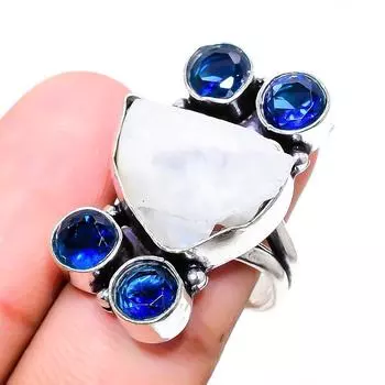 Натуральный лунный камень, топаз, драгоценный камень, кольцо из стерлингового серебра 925 пробы, размер 6,5 o0f32