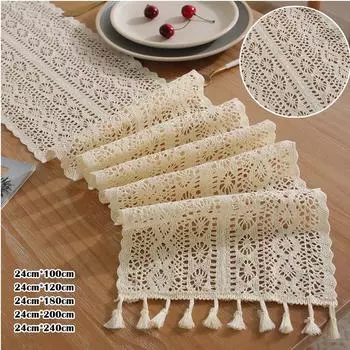 Натуральный макраме скамейка хлопок вязание крючком кружево бохо свадебный домашний декор стола 24X120cm