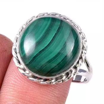 Натуральный малахит драгоценный камень 925 цельное серебро ювелирное кольцо размер 10 V8k52