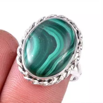 Натуральный малахит драгоценный камень 925 цельное серебро ювелирное кольцо размер 10 T8p63
