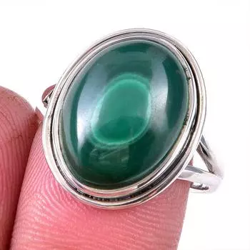 Натуральный малахит драгоценный камень 925 цельное серебро ювелирное кольцо размер 9 d7B21
