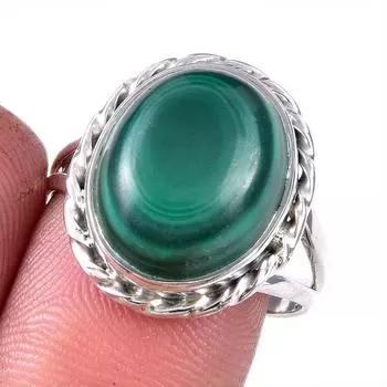 Натуральный малахит драгоценный камень 925 цельное серебро ювелирное кольцо размер 9 e0k31