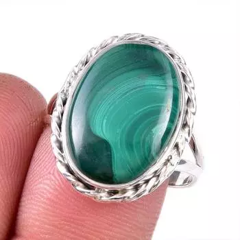 Натуральный малахит драгоценный камень 925 цельное серебро ювелирное кольцо размер 10 G4k60