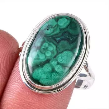 Натуральный малахит драгоценный камень 925 цельное серебро ювелирное кольцо размер 10 N2c21