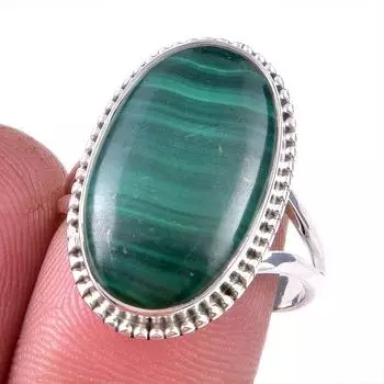 Натуральный малахит драгоценный камень 925 цельное серебро ювелирное кольцо размер 8 j2k54