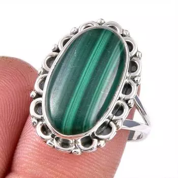 Натуральный малахит драгоценный камень 925 цельное серебро ювелирное кольцо размер 8 v4n50